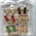 Vergoldete bunte Zirkon Creolen Set, modische Ohrclips für Damen in verschiedenen Farben. - Herz-Ohrstecker (ZSJEH332) / Mehrfarbig