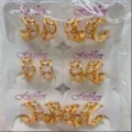 Verguld koper kubieke zirkonia hoop oorbellen groothandel modieuze vrouwen sieraden - Dubbele Rij Micro-Ingelegde Stijl (ZSJEH572) / 6 paar set / Goud