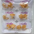 Vergoldete Zirkonia Blumen Creolen Set, elegante glitzernde Blüte Ohrclips. - Rosenblütenform-Stil (ZSJEH577) / 6er-Set / Gold