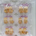 Gold plated cubic zirconia hoop earrings set, stylish geometric half circle design wholesale sku. - Semi-Circle Style (ZSJEH682)