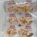 Gold plated cubic zirconia geometric hoop earrings variant set for women daily wear - Geometric Hoop Style (ZSJEH688)