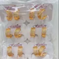 Gold-plated zirconia hoop earrings, elegant geometric half-circle design, wholesale bulk pack. - Semi-Circle Geometric Style (ZSJEH689)