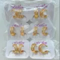 Wholesale set of gold plated geometric hoop earrings with sparkling cubic zirconia crystals. - Geometric Hoop Style (ZSJEH691)