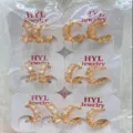 Wholesale fashion copper gold-plated zircon geometric hoop earrings set, minimalist luxury style. - Geometric Style (ZSJEH692)