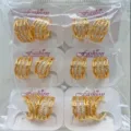 Gold-plated cubic zirconia hoop earrings set, geometric multi-layer fashion jewelry wholesale. - Hollow Geometric Style (ZSJEH702)