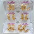 Wholesale gold plated cubic zirconia geometric hoop earrings set on display cards for women. - Geometric Square Style (ZSJEH711)