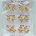 Gold-plated copper cubic zirconia hoop earrings set, minimalist geometric design, wholesale stock. - Orange Geometric Half Circle Style (ZSJEH713)