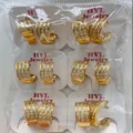 Wholesale gold plated cubic zirconia hoop earrings set, stylish geometric rhinestone earrings for women. - Three-Row Rhinestone Style (ZSJEH717)