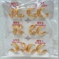 Gold Plated Cubic Zirconia Hoop Earrings Set Geometric Minimalist Wholesale Jewelry - Geometric Style (ZSJEH722)