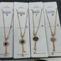 Fashion zircon stainless steel pendant necklace set with elegant geometric crystal charms for women. - Red Green Black Geometric Tassel Style (5) / Gold