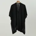 Women's Black Knit Split Shawl Summer Sun Protection Cardigan Lightweight Outerwear - Tops / Black