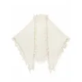 Beige wolmenging driehoekige sjaal met franjes randen, stijlvolle herfst winter warme sjaal. - Melk Abrikoos