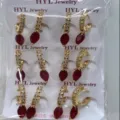 Vergoldete Creolen mit rotem Zirkonia-Anhänger, elegantes Design im praktischen Großpack. - Roter Marquise-Anhänger-Stil (ZSJEH263)
