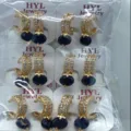 Vergoldete Doppelreihen Zirkonia Creolen mit dunkelblauem Anhänger schöner Modeschmuck - Schwarzer Ovaler Anhänger-Stil (ZSJEH266)