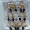 Vergoldete Creolen mit dunklen Edelstein-Anhängern, elegante Boutique-Schmuck-Großhandel. - Schwarzer Marquise-Anhänger-Stil (ZSJEH270)