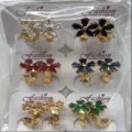 Bunte Zirkon Blumen Huggie Ohrringe vergoldet Kupfer Mode Schmuck Set Damen - Fünfblättriges Blumendesign (ZSJEH344) / Sechsfarbig