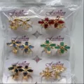 Buntes Zirkon Blume Huggie Ohrringe Set Vergoldet Nische Design Beliebte Ohr Schnallen Damen - Buntes Blumendesign (ZSJEH345) / 6er-Set / Sechsfarbig