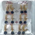 Goldene Tropfen Zirkon Creolen Großhandel Set elegante blaue Kristall Schmuckstücke - Wassertropfen-Anhänger-Stil (ZSJEH275) / Dunkelblau
