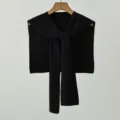Capa chal de punto negro con nudo, accesorio versátil de otoño, calentador de cuello elegante. - 103cm / Negro