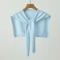 Light blue knit hollow shawl minimalist neck wrap summer ac room versatile scarf - Mist Blue
