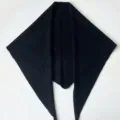 Black knitted triangle scarf for women, soft wool blend warm winter shawl and cozy kerchief. - Black