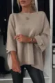2025 Nuovo Maglione Maglia Donna Colore Unito Collo Giro Maniche Medie Casual Chic - Taglia S / Marrone