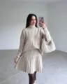Beige Turtleneck Knit Sweater and Pleated Skirt Set for Women Casual Autumn Two Piece - XS / Set / Apricot