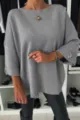 Maglione in maglia grigio casual da donna, comoda vestibilità ampia con eleganti maniche a tre quarti. - Taglia S / Grigio