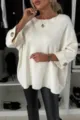 Donna Colore Unito Collo Rotondo Mezza Manica Maglia Top Casual Maglione Beige Variante - Taglia S / Bianco