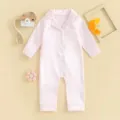 Pink baby romper detail, long sleeve sleepwear for newborn infants, soft summer loungewear. - 6-12M / Light Pink