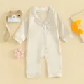 Baby silk satin romper pajamas long sleeve infant sleepwear detail view champagne color - 6-12M / Apricot