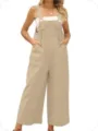 Donna tuta casual ampia in cotone e lino con tasche e bretelle regolabili vista principale - Taglia S / Kaki