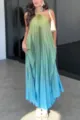 Sexy halter sleeveless long dress with gradient pleated design, elegant and stylish for summer. - S / Green