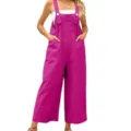 Tuta ampia smanicata in cotone e lino da donna con tasche e spallacci regolabili. - Rosso rosa