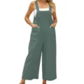 Donna Casual Cotone Lino Salopette Senza Maniche Gamba Larga Tuta Lunga con Tasche - Grigio ardesia