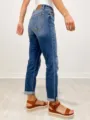 Moderne stilvolle Damen mittelhohe gewaschene Denim Bleistiftjeans mit Aufschlag - XS / Dunkelblau