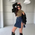 Irregular high waist denim skirt for women, trendy asymmetric zip short skirt main view - XS / Blue