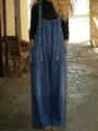 Peto vaquero holgado casual retro para mujer, pantalón de mezclilla vintage lavado. - S / Azul marino