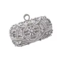 Elegant silver rhinestone evening clutch bag with pearl beading and stylish ring clasp. - Silver Ring Head