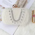 Elegant pearl evening clutch bag with double ball clasp and chain for women banquets. - Pearl Clutch / 17x11x4.5cm