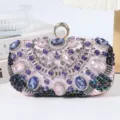 Exquisite embellished evening clutch bag with sparkling purple rhinestones and crystal ring. - Pink