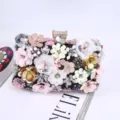 Exquisite 3D beaded floral evening clutch bag, sparkling sequin design for party. - Black