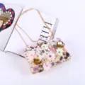 Stunning 3D beaded flower evening clutch bag with gold chain strap for party and wedding. - Gold