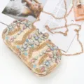 European style colorful rhinestone evening bag, handmade beaded chain clutch for women. - Gold