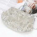 Vintage silver beaded sequin evening clutch bag elegant wedding party metal handle handbag - White