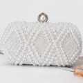 Elegant handmade pearl evening clutch bag for women, white beaded wedding party handbag. - White