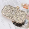 Vintage beaded rhinestone evening clutch bag with elegant faux pearl clasp for women. - Champagne
