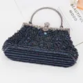 Borsa da Sera con Perline Fatta a Mano Stile Vintage Pochette con Paillettes Eleg. - Blu Navy