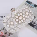 Elegant pearl beaded evening clutch bag for women, luxury rhinestone wedding bridal purse. - Default