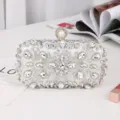 Elegant rhinestone evening clutch bag with pearl clasp sparkling beaded wedding bridal purse for women - Silver